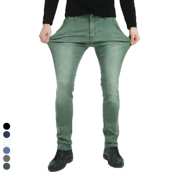 2023 Новые Мужские Эластичные Джинсы Модные Тонкие Обтягивающие Джинсы Повседневные Брюки Джинсовые Брюки Мужские Зеленые Черные Синие мужские джинсы