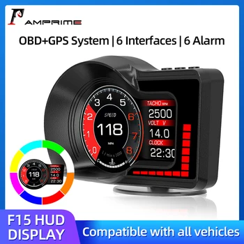 AMPrime F15 OBD2 + GPS Головной Дисплей Автомобиля HUD Цифровой Спидометр Охранная Сигнализация Обороты В минуту Температура Воды Давление Турбонаддува Для Всего Автомобиля