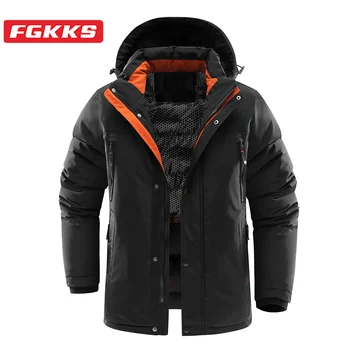 FGKKS 2023 Для отдыха на открытом воздухе Мужская Хлопчатобумажная куртка с капюшоном Parker, Повседневная Мужская куртка с Хлопчатобумажной подкладкой