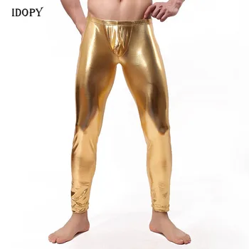 Idopy Сексуальные мужские брюки из искусственной кожи с блестящим полиуретановым покрытием для вечеринки на сцене, косплей, эластичные леггинсы, брюки