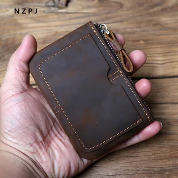 NZPJ Кожаный мини-мужской кошелек для монет в стиле ретро для отдыха, дамский кошелек для мелочи из воловьей кожи, кожаная сумка для кредитных карт Crazy Horse