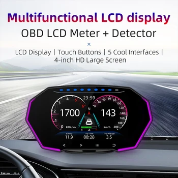 OBD2 GPS Hud Головной Дисплей 4-дюймовый Большой Экран Цифровой Спидометр Автомобильный Компьютер Головной Дисплей Вождения Turbo Speed Alarm