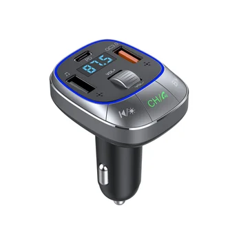 Автомобильное Зарядное Устройство Bluetooth 5.0 FM-передатчик PD 30 Вт + QC3.0 Мощный Двойной микрофон Bluetooth Hands-Free с 7-цветной подсветкой
