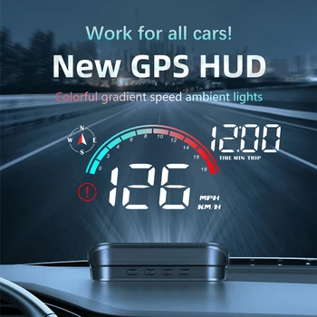 Автомобильный Головной Дисплей HUD Универсальный Цифровой GPS Спидометр Проекторный Экран Приборной Панели Одометр с Сигнализацией О Превышении Скорости Для Всех автомобилей