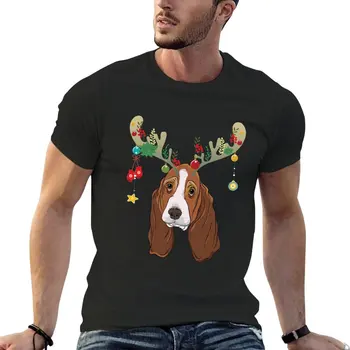 Бассет-Хаунд Рождественские огни Забавная Собака Рождественская футболка аниме одежда графика футболка возвышенная футболка мужская одежда