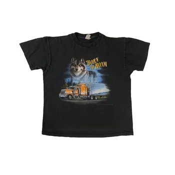 Винтажная футболка 1994 года Born to Roam от CMJ Merketing Fort Worth Wolf Trucker Biker Truck С одним стежком, Выцветшая, Сделано в США, Черная футболка