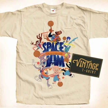 Винтажная футболка Space Jam V2 натурального цвета для мужчин и женщин с цифровым принтом