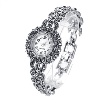 Винтажные кварцевые наручные часы из тибетского серебра для женщин, роскошные часы-браслет, ремешок из сплава, маленький циферблат, Элегантные женские часы