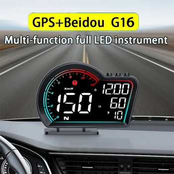 Головной дисплей G16 СВЕТОДИОДНЫЙ автоматический спидометр Интеллектуальное цифровое напоминание о тревоге GPS HUD Автомобильные аксессуары для всех автомобилей