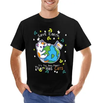 День Земли 2023 Восстановление природы Планеты Милый Кот Футболка на День Земли Короткая футболка спортивные рубашки Мужская футболка