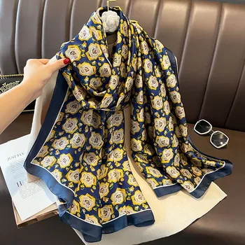Женский Шелковый Летний шарф роскошный дизайн женщин печати Шаль женский платок пашмины Echarpe путешествия 2023 новый пляжный платок