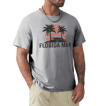 Забавный мем Florida Man State, винтажная футболка с пальмами и закатом в стиле ретро Sun, футболки больших размеров для мужчин