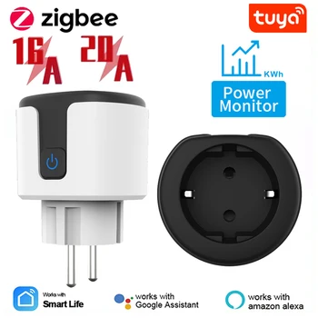 Измеритель мощности Tuya Smart Zigbee Plug 16A/20A EU Outlet 3680 Вт, Совместимый с Alexa zigbee2mqtt Home Assistant И Tuya ZigBee Hub