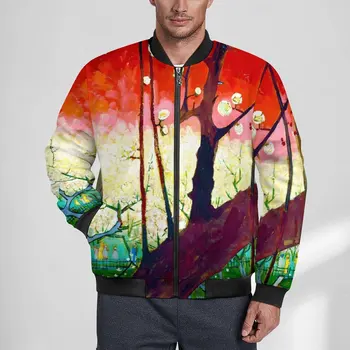 Куртки в стиле Ван Гога, Цветущая слива с карманами, осенние пальто, мужская повседневная куртка в уличном стиле, ветровки свободного размера на заказ.