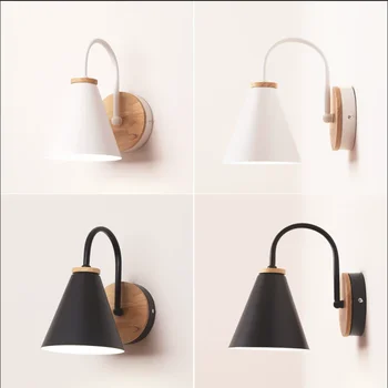 Минималистичный настенный светильник Nordic Macaron, черно-белая изогнутая лампа для гостиной, спальни, деревянный настенный светильник, прикроватный бра