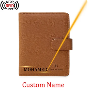 Многофункциональный кошелек с бесплатной гравировкой RFID, чехол для паспорта, Тонкий женский держатель для карт, Кошелек для наличных с пользовательским именем, Дорожный кошелек с ручкой