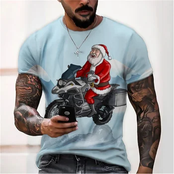 Модная мужская футболка с принтом Санта-Клау, круглым вырезом, удобным коротким рукавом, быстросохнущие футболки большого размера, одежда