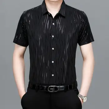 Модная свободная футболка с корейским принтом на пуговицах, мужская одежда 2023, летние новые повседневные топы большого размера, рубашки с коротким рукавом