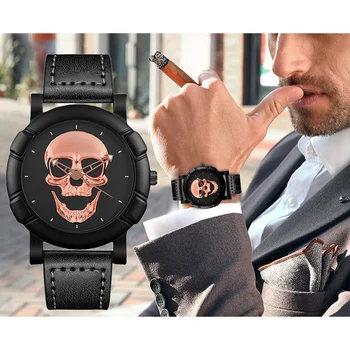 Модные спортивные кварцевые часы для мужчин, роскошные наручные часы Relogio Masculino с 3D черепом из нержавеющей стали в стиле стимпанк-рок