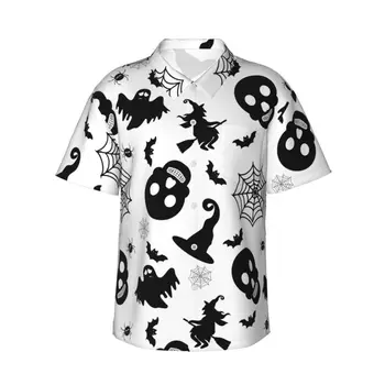 Мужская рубашка с абстрактным призраком летучей мыши на Хэллоуин, рубашка с коротким рукавом, летняя рубашка, мужская рубашка с отложным воротником и пуговицами, мужская одежда