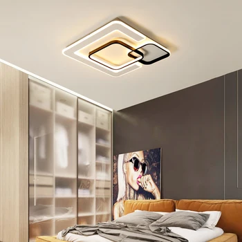Новые современные квадратные акриловые алюминиевые светодиодные потолочные светильники для гостиной, спальни, люстры, черно-белые светодиодные потолочные светильники для декора