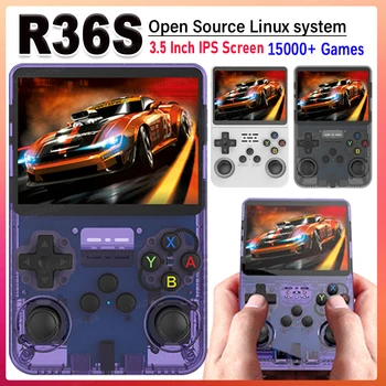 Ностальгический портативный игровой автомат R36S с 64 ГБ игр, 3,5-дюймовый IPS-экран, портативный игровой плеер с открытым исходным кодом Linux для детей и взрослых