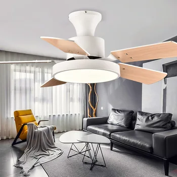 Потолочные светильники, Столовая Светодиодная лампа для гостиной, бытовая люстра с электрическим вентилятором в виде деревянного листа