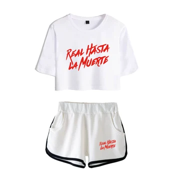 Сексуальные шорты с коротким рукавом и удобным принтом Anuel AA + милые футболки, костюмы Dew navel Pretty Girl, комплект из двух предметов
