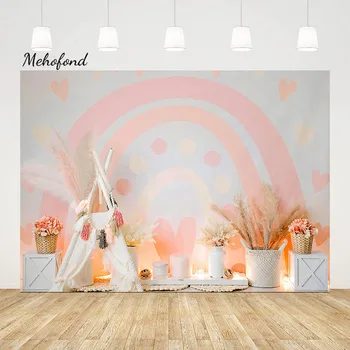 Фон для фотосъемки Mehofond Принцесса Радуга для вечеринки по Случаю Дня рождения новорожденного Пампасная палатка Цветочный Стеклянный декор Фоновая фотостудия