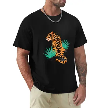 Футболка с изображением тигра с листьями, футболки оверсайз, однотонные облегающие футболки для мужчин