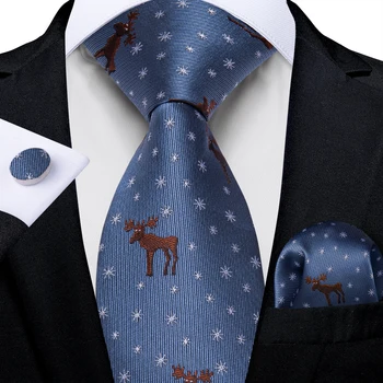 2023 Рождественские галстуки для мужчин, синий шелковый галстук из полиэстера с рисунком снежинки и оленя, Новинка, Аксессуары для семейных вечеринок, подарок