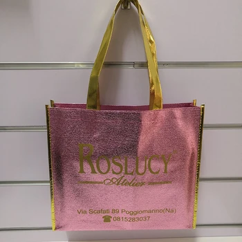 500шт Роскошных розовых металлических ламинированных сумок для Рождественских подарков, напечатанных на заказ с логотипом, пригодных для вторичной переработки тканевых нетканых сумок