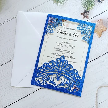 50шт голубой бумаги свадебные приглашения карты покрытия, без внутреннего листа, без конверта