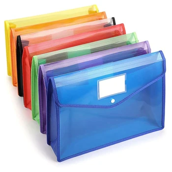 7 Шт Разноцветных пластиковых пакетов с кнопками формата А4 Большой емкости Для файлов, Отсортированных пакетов с этикетками для школы, дома, работы, офиса