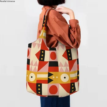 Bauhaus Color Block Геометрическая линия, современная холщовая сумка для покупок, женская Многоразовая сумка для продуктов Большой емкости, минималистичные сумки-тоут для покупателей