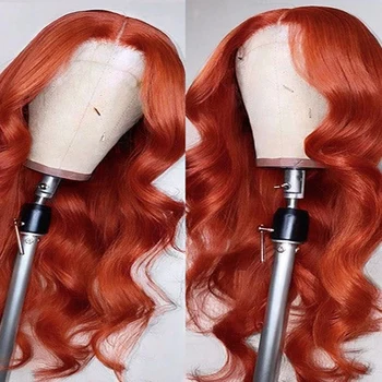 Diniwigs Джинджер Апельсин Синтетические парики для женщин, синтетический парик с длинной волной по телу, Синтетический парик с кружевом спереди, Средняя часть, Термостойкие волокна волос
