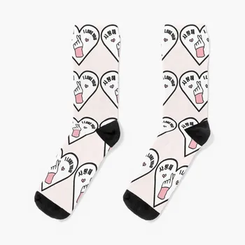 K-Pop Корейские носки с надписью Finger Heart I Love You, носки Saranghae, нескользящие носки, теплые зимние носки, забавные носки в стиле ретро, Мужские женские носки