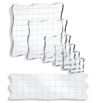 Акриловый блок для штампов разных размеров, 7 шт., набор прозрачных акриловых монтажных блоков, декоративные блоки для штампов с линиями сетки
