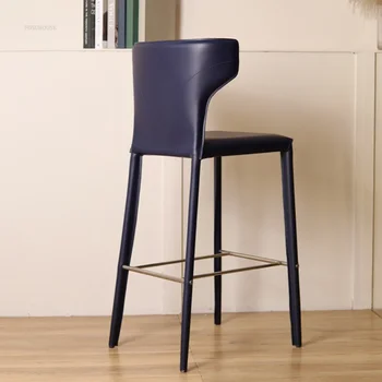 Барные стулья из скандинавской кожи, легкие роскошные дизайнерские барные стулья в индустриальном стиле для ресторана отеля, барные стулья для домашней кухни