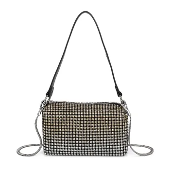 Большая сумка подмышек, модная сумка через плечо, роскошный бренд, летняя дизайнерская сумочка со стразами, серебряная цепочка, сумки-мессенджеры