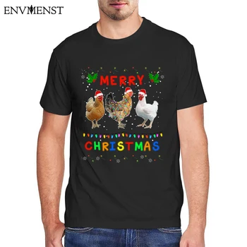 Веселого Рождества Хлопковая винтажная мужская футболка Three Chickens Lights с забавным рисунком, футболка оверсайз, рождественская повседневная уличная одежда
