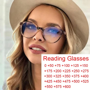 Готовые очки для чтения при дальнозоркости с синим фильтром, женские мужские роскошные круглые прозрачные компьютерные очки в оправе, очки Plus + 2.0