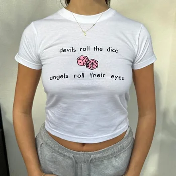 Детская футболка Y2K с буквенным принтом High Street Cool Girl, Винтажная Тонкая Уличная одежда в стиле Гранж 2000-х, Harajuku, Готическая Эстетическая Милая Летняя футболка