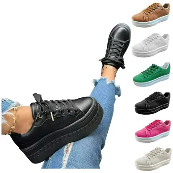 Женская обувь для скейтбординга из искусственной кожи на платформе с круглым носком, Спортивная обувь для ходьбы на шнуровке, женская уличная обувь zapatillas de hombre
