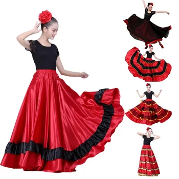Женская одежда для карнавала в Испании, сценическая юбка для фламенко, полосатые кружевные костюмы для танца живота больших размеров, женское испанское платье