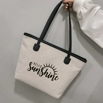 Женская сумка-тоут, сумка через плечо с принтом Hello Sunshine, Христианская церковная сумка, пляжная сумка, Женская сумочка, Пакет для покупок