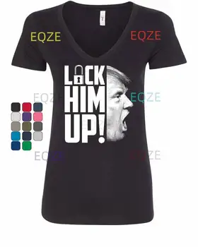 Женская футболка Lock Him Up с V-образным вырезом Democrat Anti Trump Impeach 45 Resist Resign