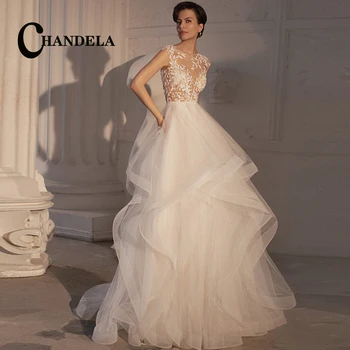 Изящные свадебные платья CHANDELA, тюлевые аппликации с круглым вырезом и рюшами, свадебное платье в складку Vestidos De Novia, разработанное специально для женщин