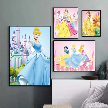 Картины на холсте с мультфильмами Диснея Плакаты и принты с изображением Белоснежки Диснея Настенные художественные картины для детской комнаты Home Pink Decor