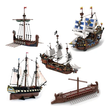Креативные строительные блоки MOC Модель военного корабля Королевского флота, исследовательский пиратский корабль, кирпичи, Модульный каперский фрегат, детские игрушки, подарки